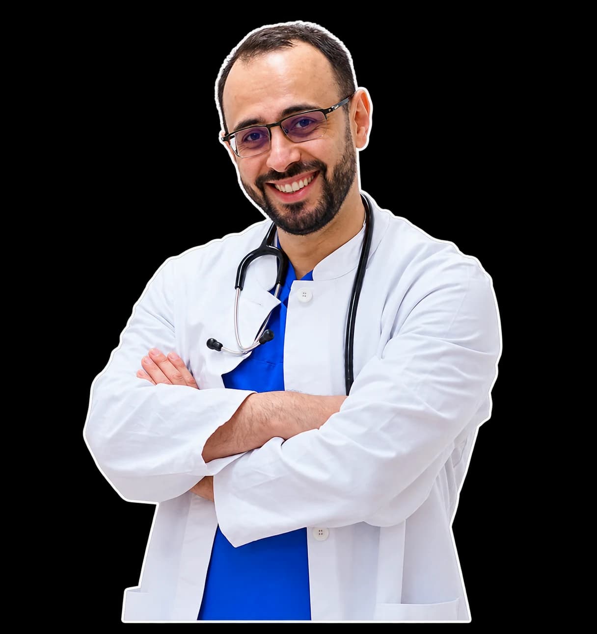 Illustrative Darstellung von Dr. med. Armen Sevyan im Arztkittel mit Stethoskop